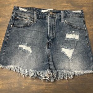 Tinseltown Dark Blue Frayed Jean Shorts
